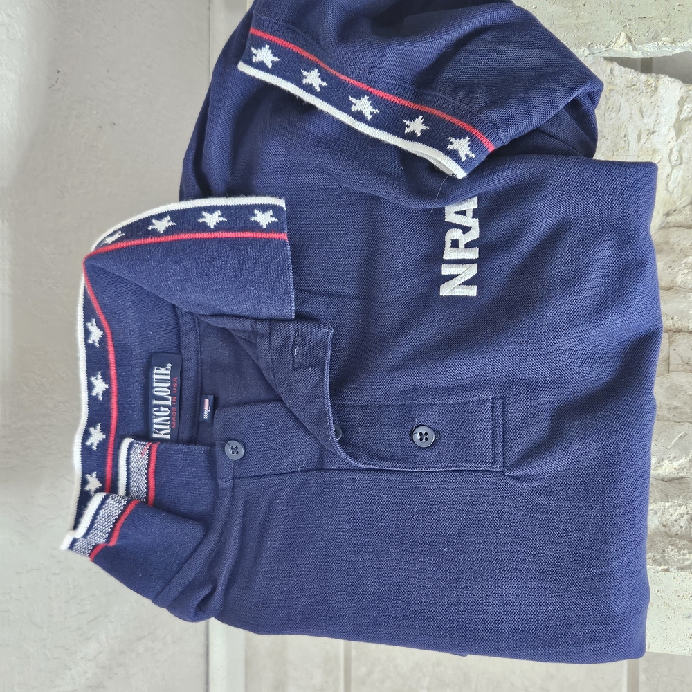 Blue and White Polo Shirt with Star-Spangled Accents